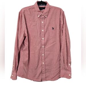 U.S. Polo Assn. Stretch Red Checkered Casual Button Down Shirt Size L